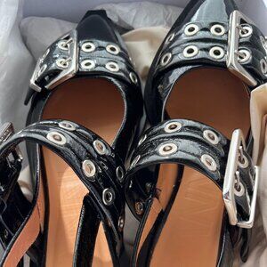 GANNI Wide Welt Buckle Ballerina Flats